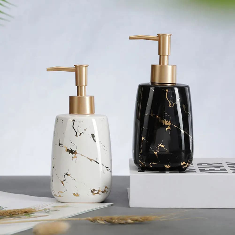 Dispenser di Sapone in Ceramica, Robusto e Antigoccia, Ricaricabile per Bagno e Cucina, Bottiglia per Sapone Liquido e Shampoo, Ideale per Viaggi