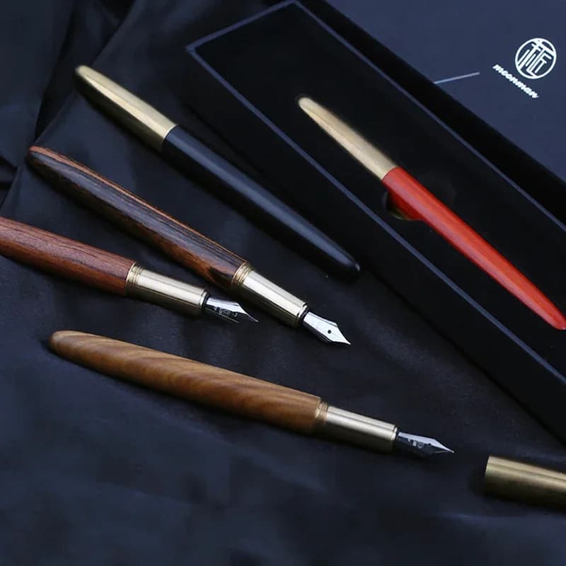Majohn M1 Fountain Pen Craftsman Natural Rosewood with Metal Brass EF F Small Calligraphy Bent Nib Office Gift Pen Set