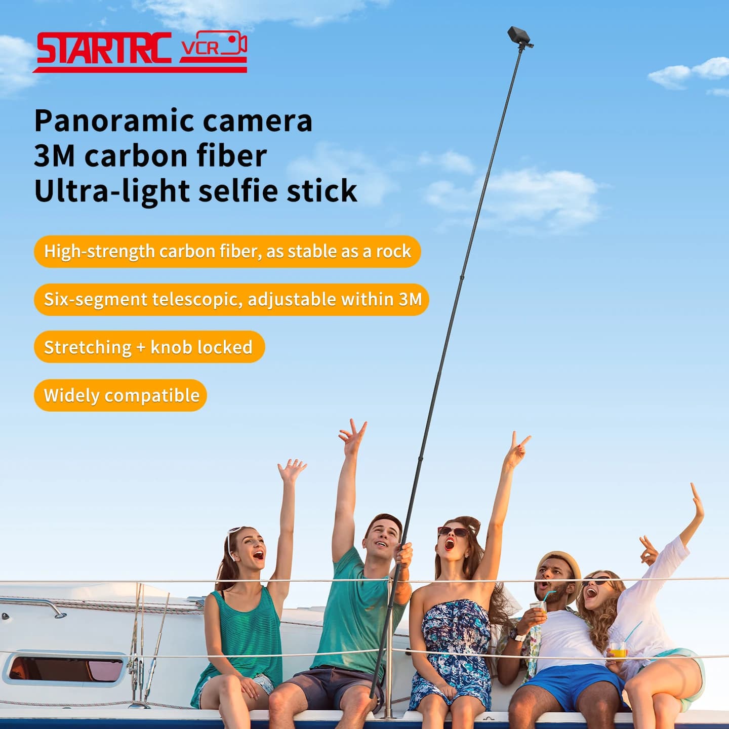Universal Extension Selfie Stick For DJI Osmo 360/Insta360 X5/X4 3m Extra-Long Invisible Selfie Pole Sports Camera Accessories