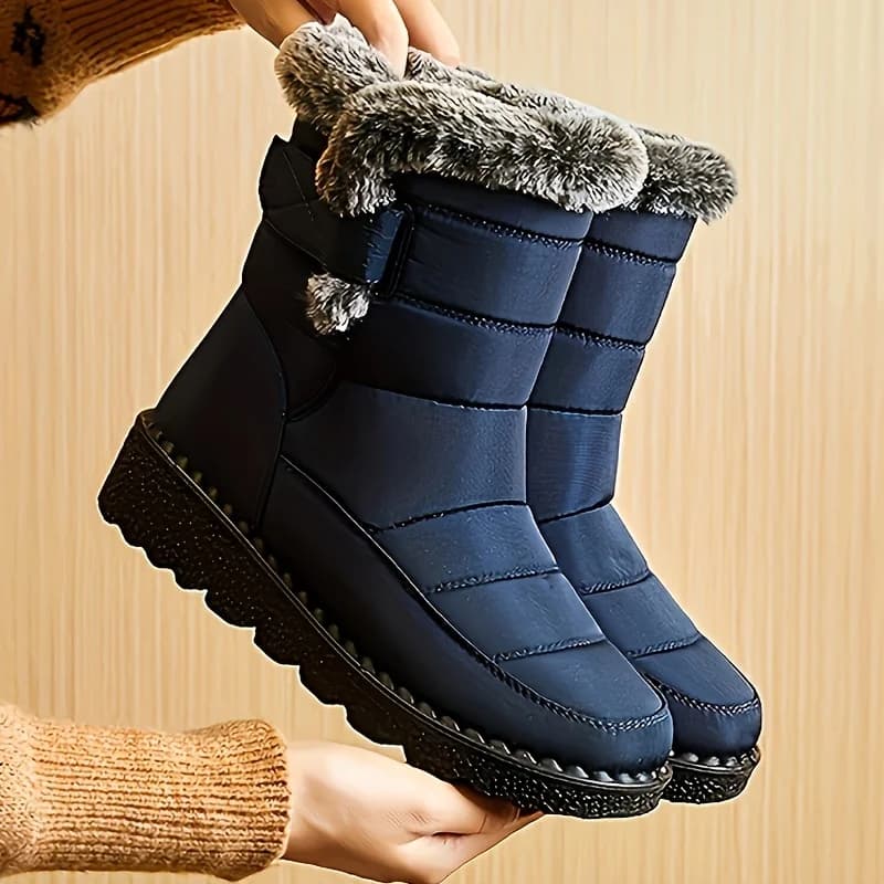 Women Winter Mid Calf Snow Boots Thick Plush Lined Warm Booties Magic Strap Waterproof Non Slip Flat Sole Thermal Shoes for Daily Walking Cold Weather Black Navy Wine Red Multi Colors Ladies Casual Winter Footwear