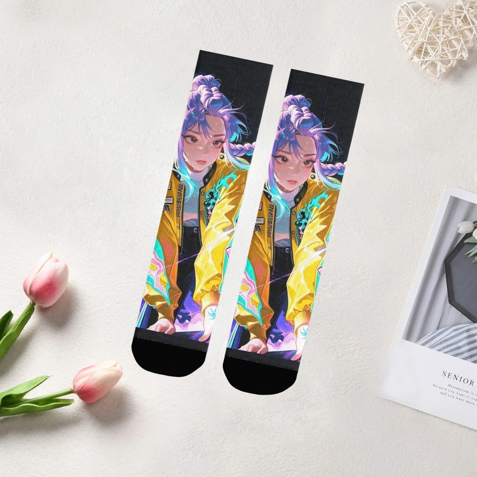 Calzini per ragazze K-POP Cyber Trend Cartoon Hunter Colorati con calzini elasticizzati unisex da strada per casual quotidiano e amante degli anime