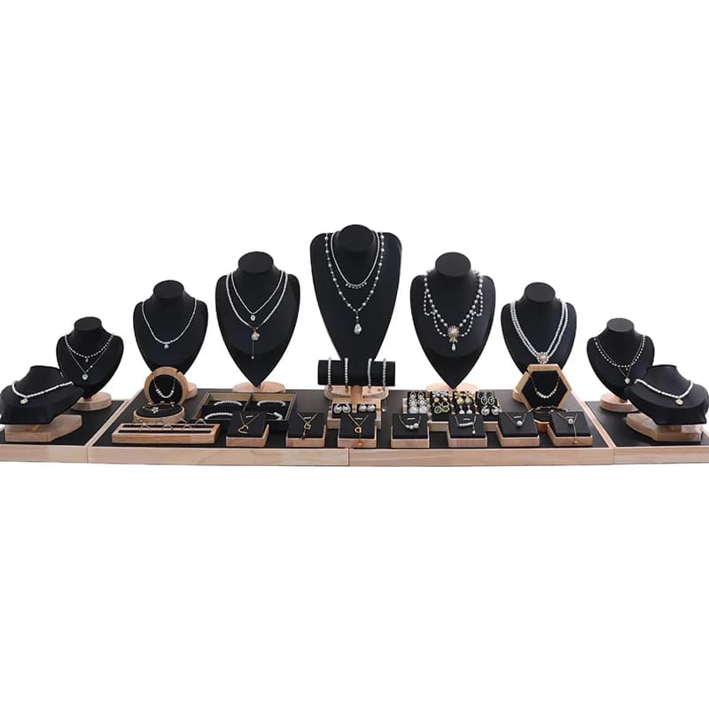 Counter Jewelry Display Rack Leather Necklace Displays Stand Desktop Ring Earrings Storage Display Holder Black Bracelet Stands