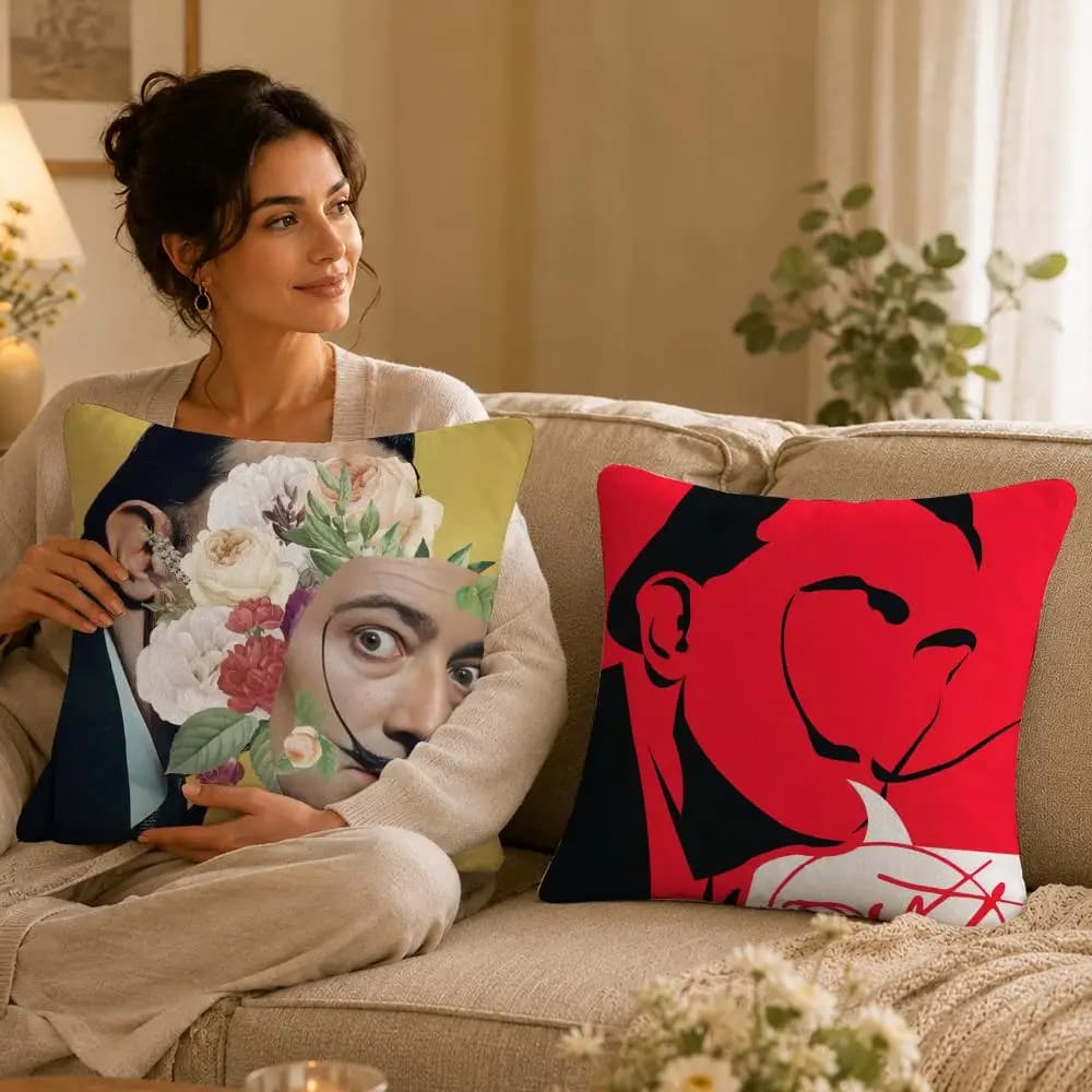 Art S-Salvador.Dali.Pop Cushion Cover Soft Plush Pillow Cover Washable Square Cushion Case for Sofa Bed Chair Home