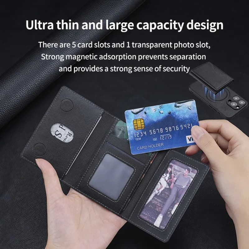 Portafoglio magnetico a tre ante per telefono Borsa per carte in pelle PU Portafoglio porta carte Magsafe per Apple IPhone 17 16 15 14 13 Pro Max Plus Mini