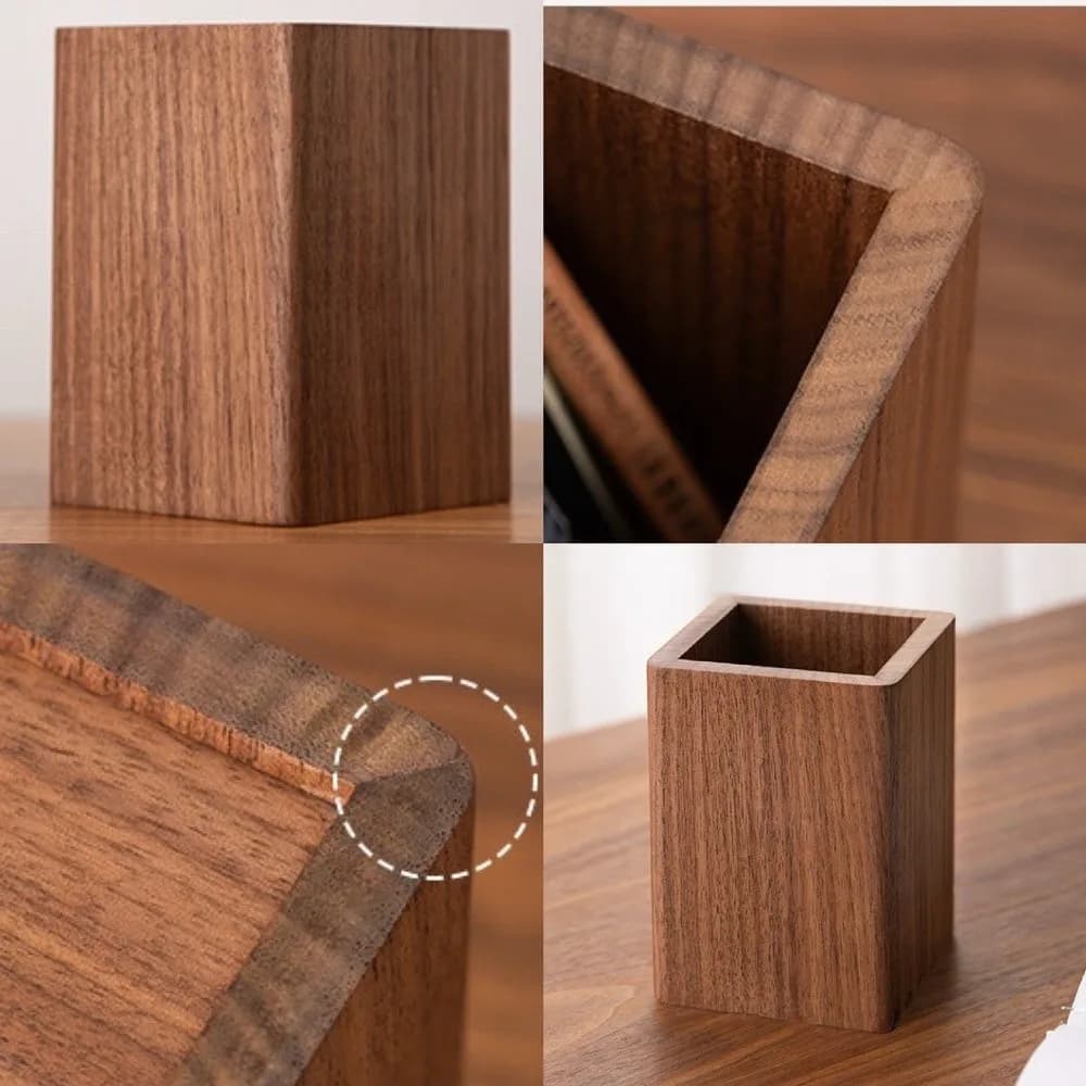 Beech Walnut Wood Brush Pot Desktop Storage Simple Hickory Wood Pen Holder Multi-Purpose Smooth Makeup Brush Organizer