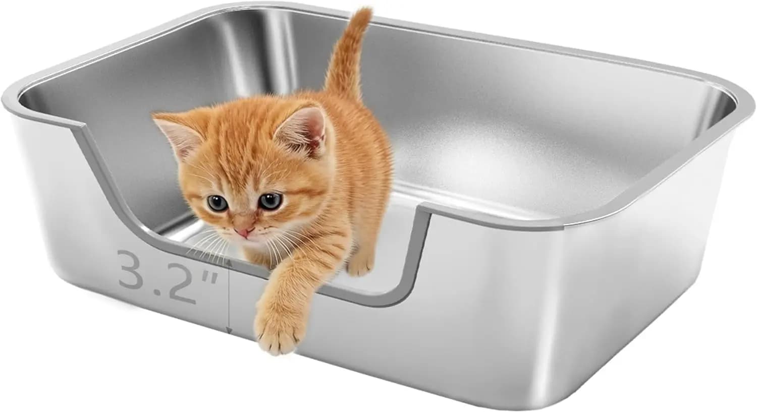 Lettiera per Gatti Bassa in Acciaio Inossidabile, Lettiere Metalliche per Gattini e Gatti Infortunati, Lettiera Poco Profonda