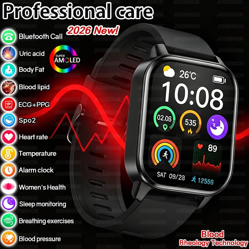 2026 New Micro Physical Examination Health SmartWatch Men ECG Uric Acid Lipids Blood Pressure BT Call Smartwatch For Android IO