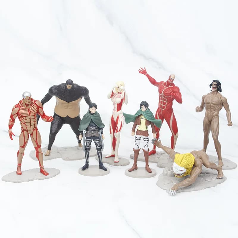 8 pezzi Attack on Titan Anime Figure corazzate Colossal Titan PVC Action Figure Collection Modello Decorazione desktop Regali giocattolo