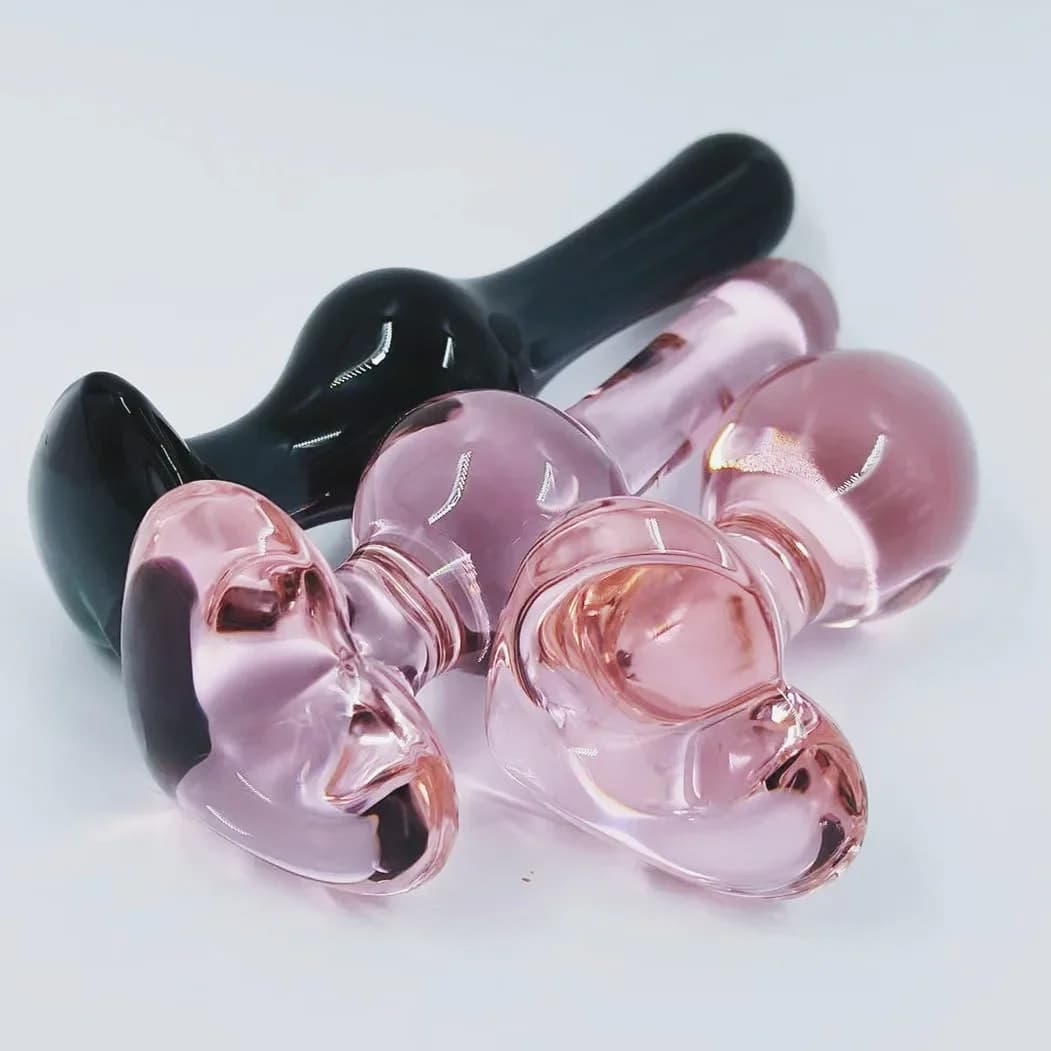 Plug anale in vetro Giocattoli del sesso per le donne Cuore rosa Stimolatore anale Cristallo Buttplug Donna Uomo Massaggio prostatico Vagina Butt Plug Palle