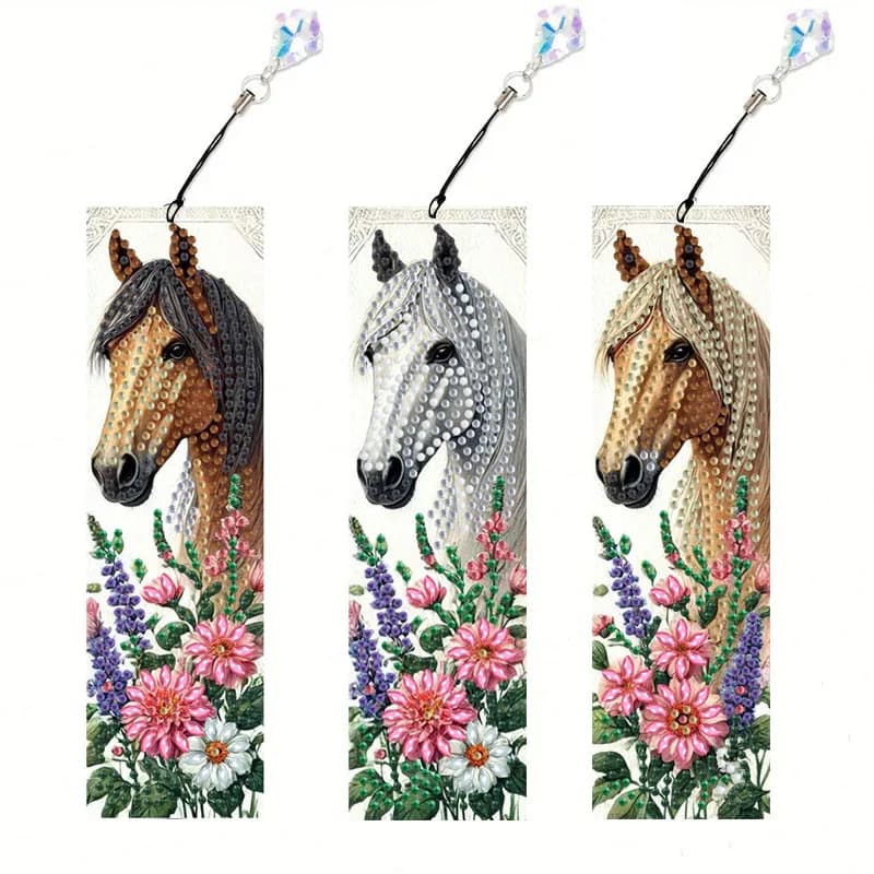 3 piece horse diamond painting art bookmark set Panda Dream Catcher, 5D special shape diamond painting bookmark with pendant.