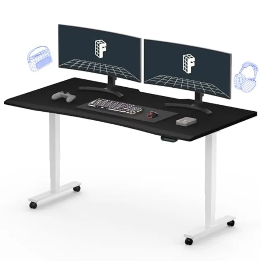 Scrivania da Gaming Regolabile Elettricamente 60x27 Pollici per Giochi MOBA, Scrivania per Computer per Casa e Ufficio con Doppi Motori