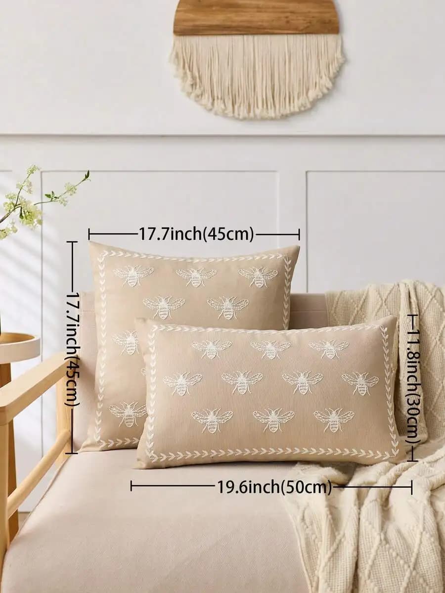 Camel Bee Embroidered Decorative Pillow Cover For Home Sofa Bed