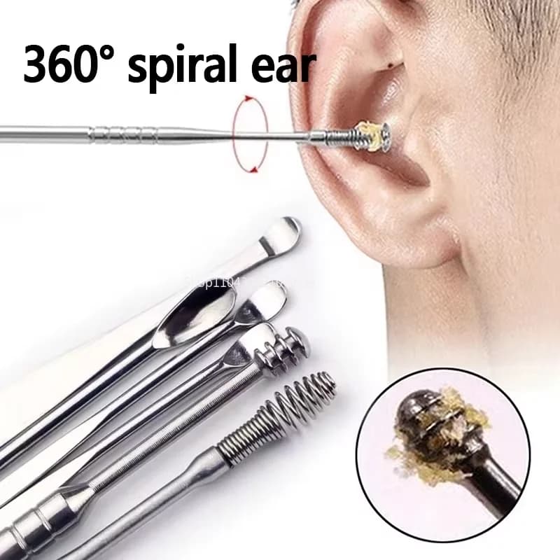 6pcs Stainless Steel Ear Wax Removal Tool Set Spiral Rotating EarPicking Spoon Ear Picker Spoon For Cleaning BHL1196-cat
