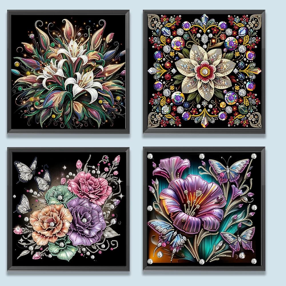 Kit Pittura Diamante 4 Pezzi con Fiori e Forme Speciali, Decorazione Casa 30x30cm