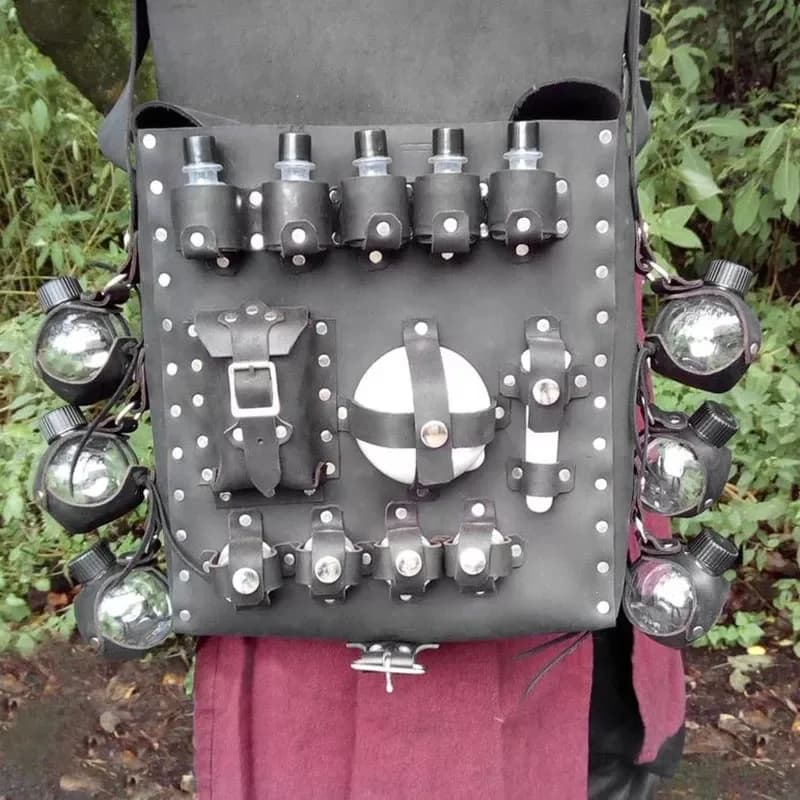 Borsa a tracolla a tracolla in pelle Steampunk medievale borsa a tracolla Alchemist Armory Pocket Viking Knight accessorio per Costume Cosplay