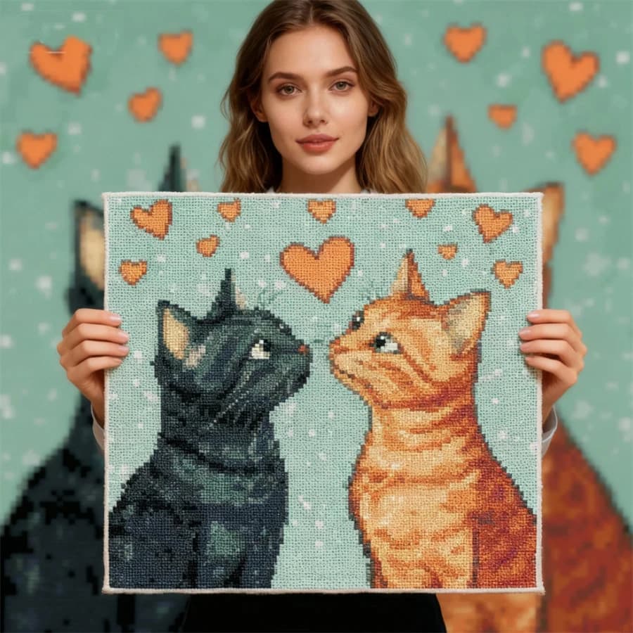 love cat cartoon animal New Style diy Art crafts for adults stamped cross stitch kit knitting and needlecraft embroidery sewing
