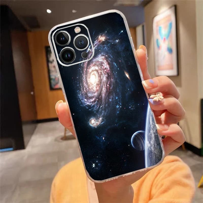 Cover per iPhone 17 Air 17 16 Pro Max 15 14 13 Pro Max 15 16 Pro 15Plus con Motivo Spazio Pianeti Galassia