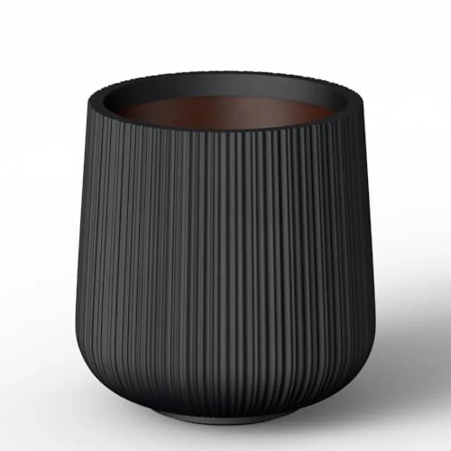 Vaso per Piante in Cemento Scanalato Rotondo da 13,0 cm di Diametro, Grande Fioriera con Drenaggio, Finitura Nera Liscia con Interno Verniciato per Interni ed Esterni