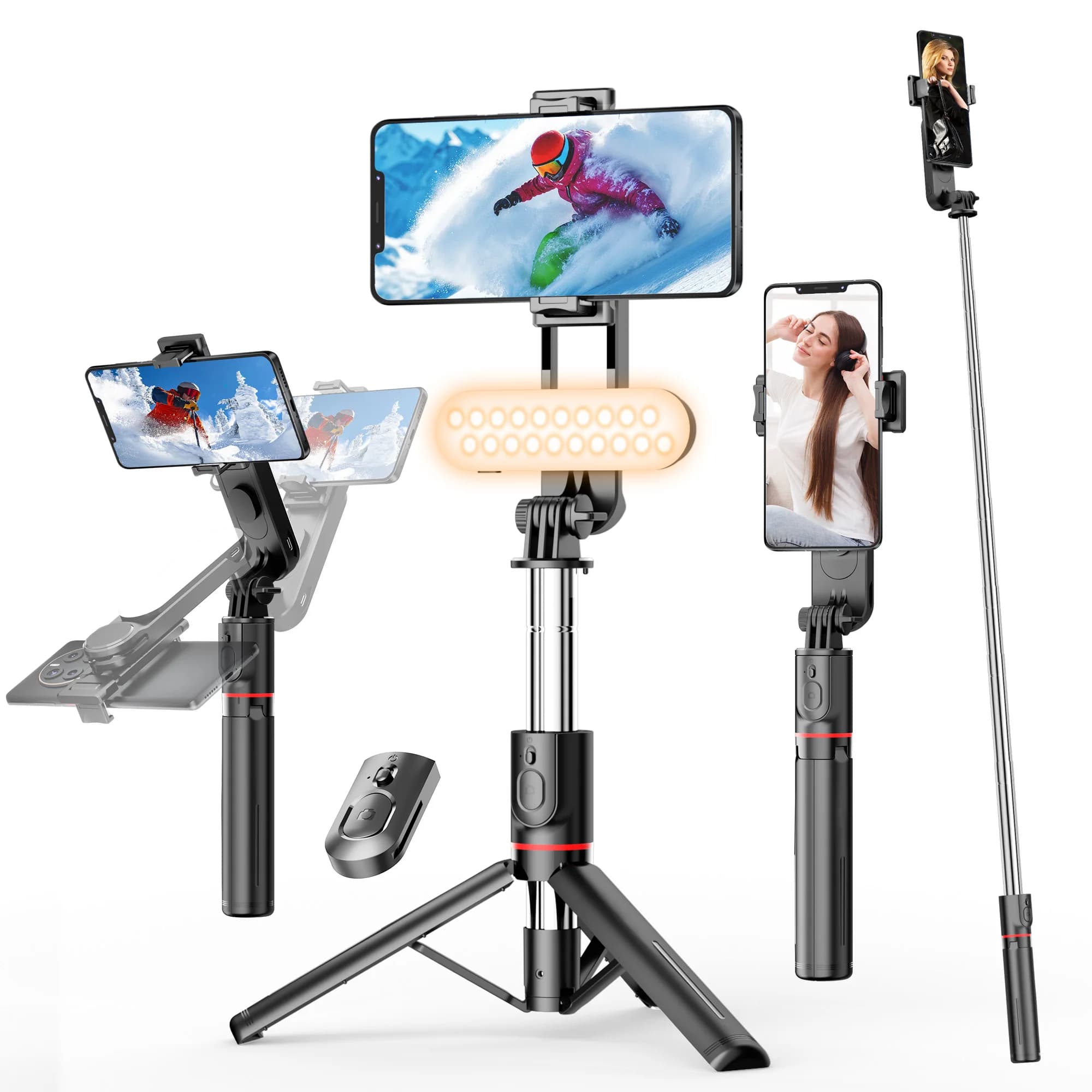 Treppiede per selfie stick Bluetooth senza fili con luce di riempimento L15 Supporto live per telefono pieghevole da 1140 mm per smartphone Android IOS