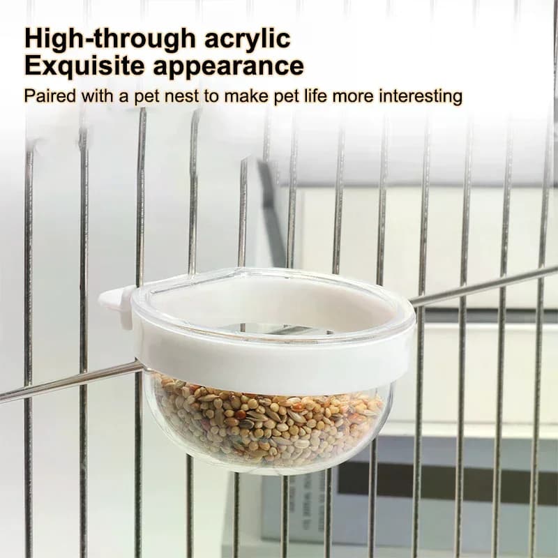 Detachable Transparent Plastic Bird Feeding Bowl Hanging Food Water Cup for Parrot Cage Pet Supplies
