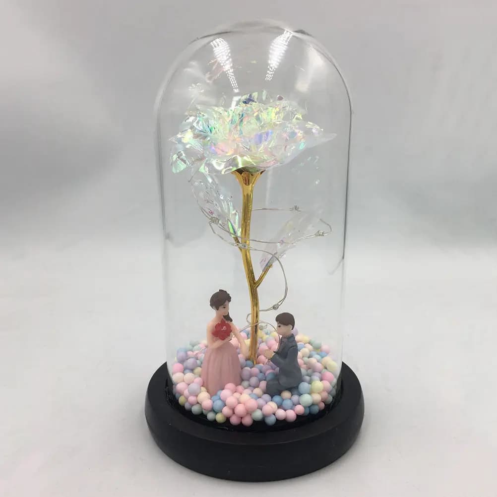 Lampada LED a Forma di Rosa Colorata con Cupola in Vetro e Base in Plastica, Luce da Tavolo Calda e Romantica per Camera da Letto, Scrivania, Ufficio, Matrimoni, Feste, Casa