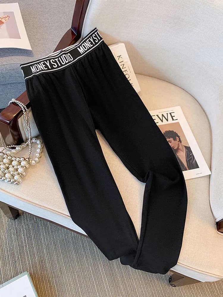 150Kg Plus Size Woman Hip 160 Autumn Spring Trained Interior and Outwea Leggings Letter Trousers Casual Black 5XL 6XL 7XL 8XL 9XL
