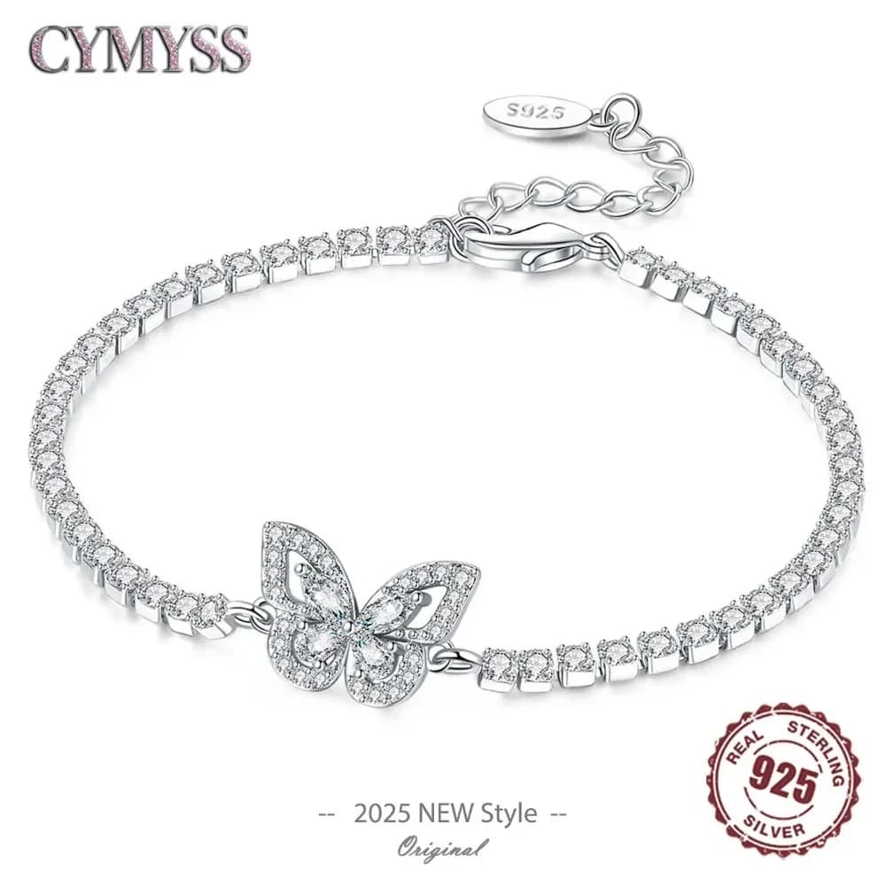 Bracciale Originale in Argento Sterling 925 con Farfalla e Zirconia, Gioiello da Donna Elegante e Semplice per Fidanzamento e Matrimonio