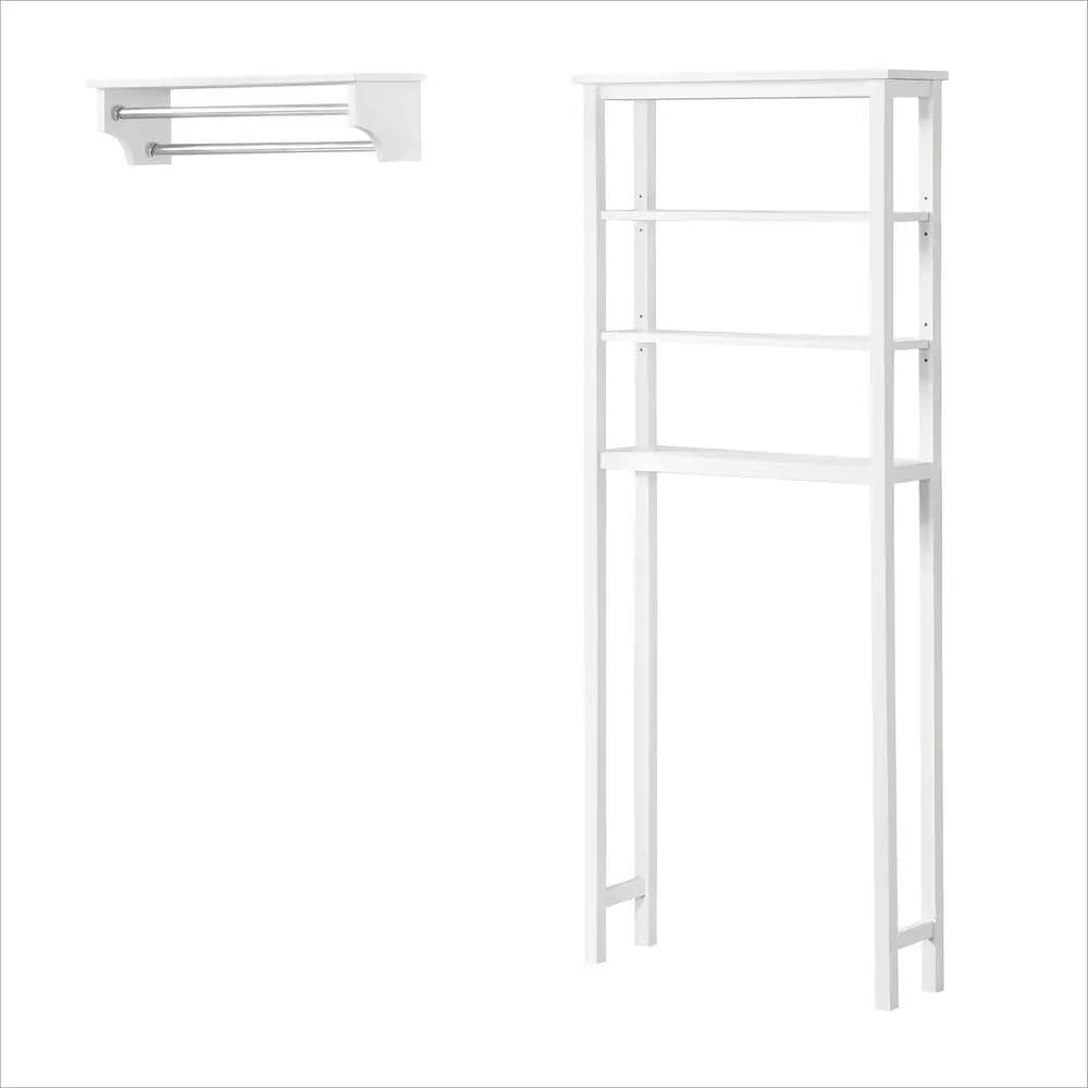 White wooden furniture to be positioned Above the toilet with Open shelves and Towels - Organizer Save for the bathroom