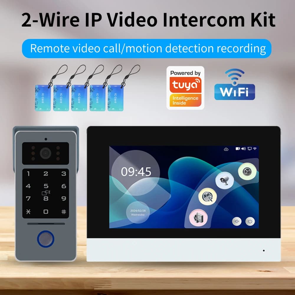 Kit videocitofono Tuya 1080P con touch screen a colori da 7/10 pollici con analogico a 2 fili e Wi-Fi per sistema di controllo accessi RFID