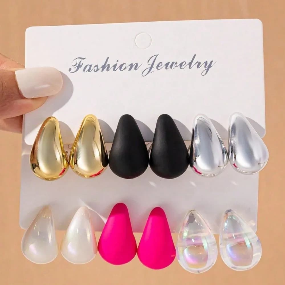 6pairs Chunky Water-drop Drop Earrings Glossy Luxury Chunky Waterdrop Earrings Bead Matte Finish Hanging Dangle Earring