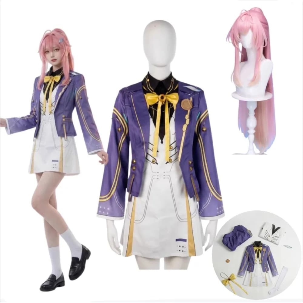Costume Cosplay Uniforme Scolastica Wuthering Waves Aemeath, Set Completo Stesso Stile per Donna Adulta, Outfit per Halloween e Comic Con