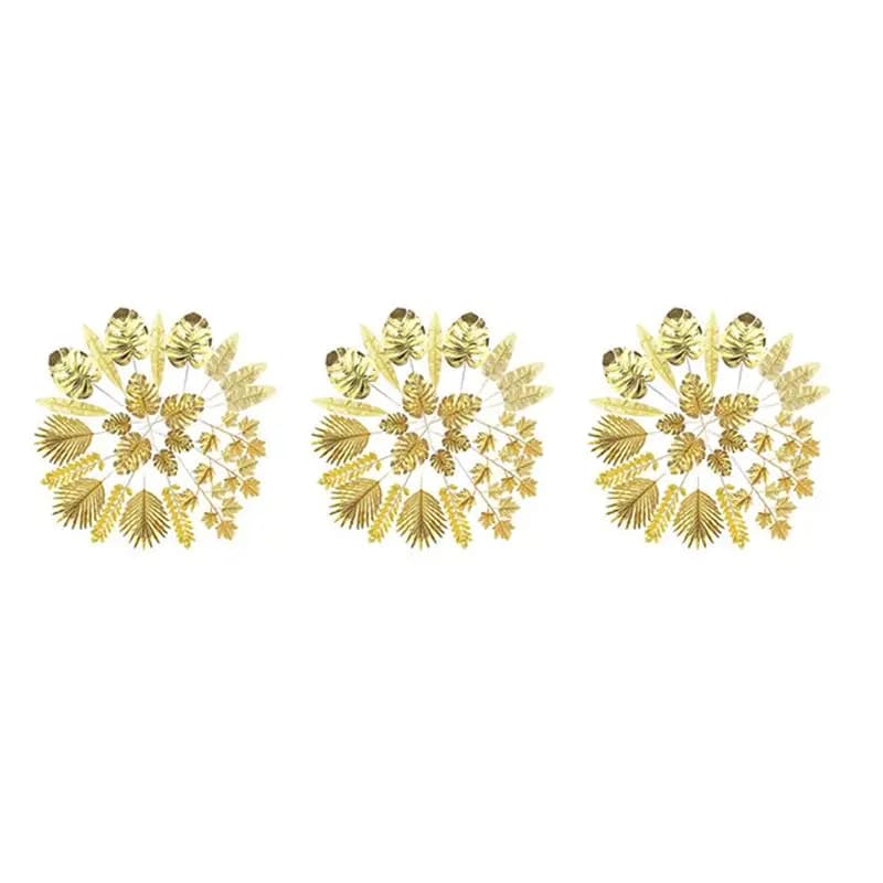 AB11-72 Pieces Artificial Golden Leaves, Golden Palm Leaves, Golden Tropical Plants, Palm Leaves for Weddings and Home Decorations