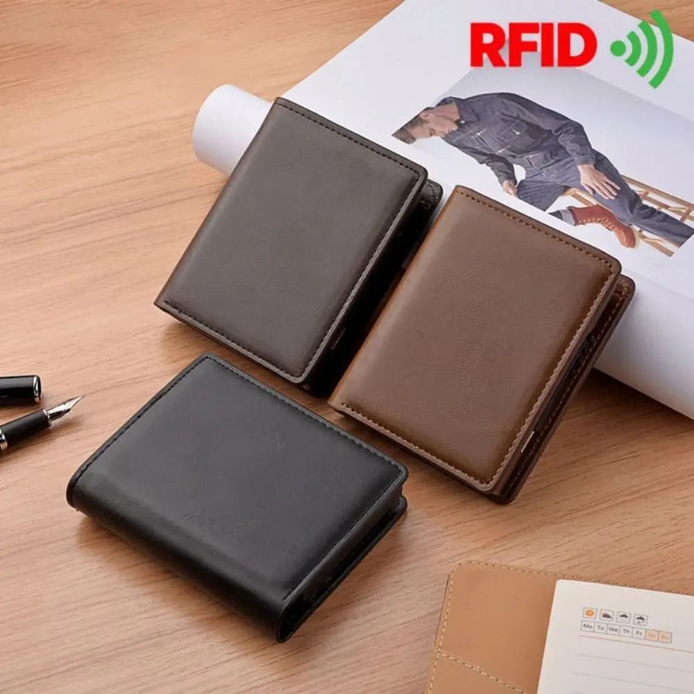 Portafoglio Corto Antifurto RFID per Uomo, Impermeabile, Tinta Unita, Porta Carte in PU, Pochette Multiscomparto in Pelle PU per Affari, Porta Carte d'Imbarco