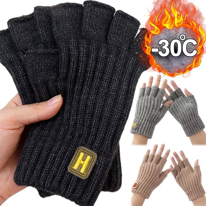 Hot gloves without fingers short elastic short gloves thick daily gloves half finger cold knitted hot gloves winter Touchscreen