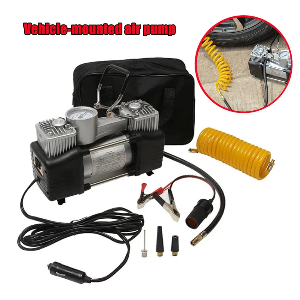 Pompa d'aria portatile 12V 500PSI in metallo a doppia camera con luce LED 70L/min per pneumatici auto, gonfiabili e materassi ad aria, leggera