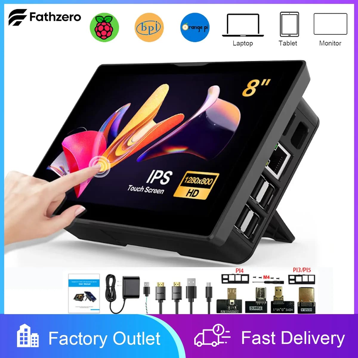 Monitor da 8 Pollici per Raspberry Pi 5 4 3, Touchscreen 1280x800 16:10, Display con Interfaccia HDMI USB per Monitor di Programmazione Informatica