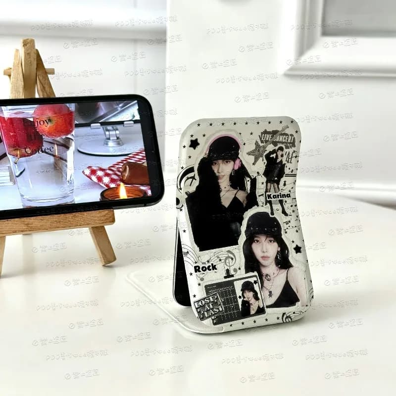 Aespas Mini Folding Makeup Mirror Vertical Desktop Cosmetic Mirror Portable Pocket Mirror for Students Travel Beauty Accessory