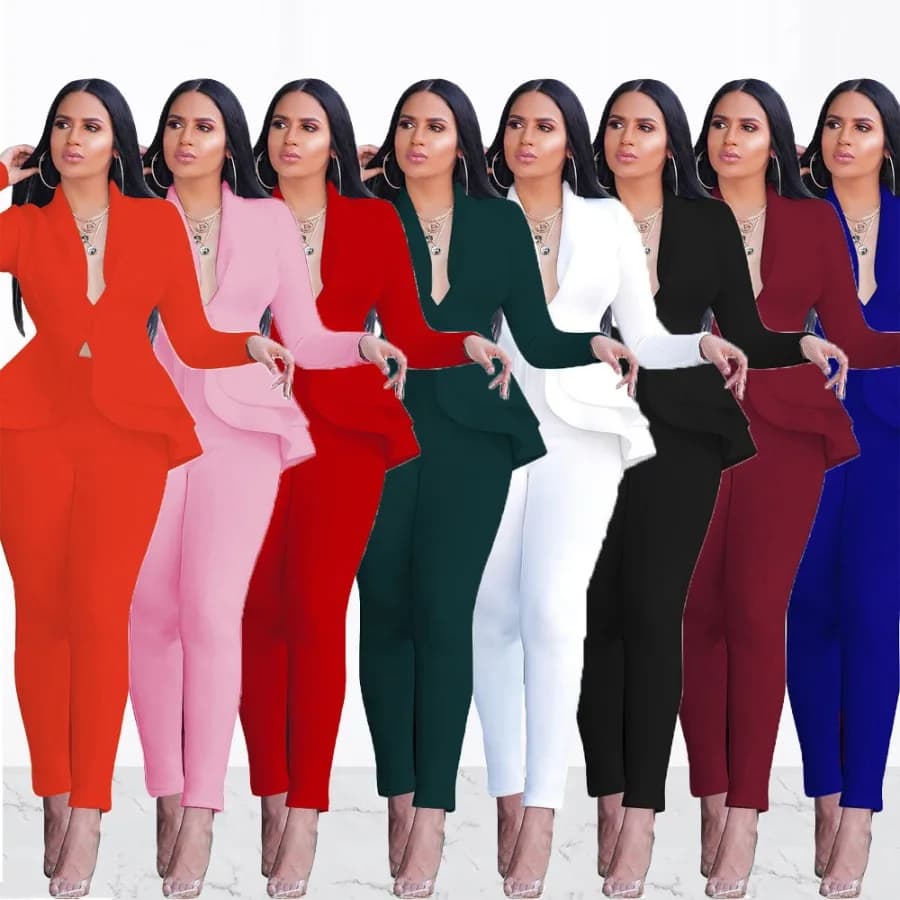 2026 Women's Formal Suit Sets Full Sleeve Ruffles Blazer and Pencil Pants 2-piece Set Office Ladies Outfits Professional Uniform