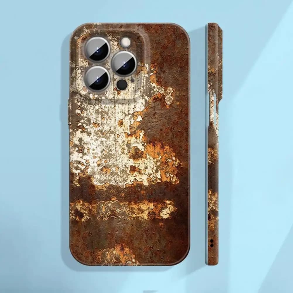 Custodia per telefono in metallo arrugginito con effetti 3D creativi per iPhone 16 Pro/16/15 Pro Cover posteriore in silicone morbido con effetto vivido