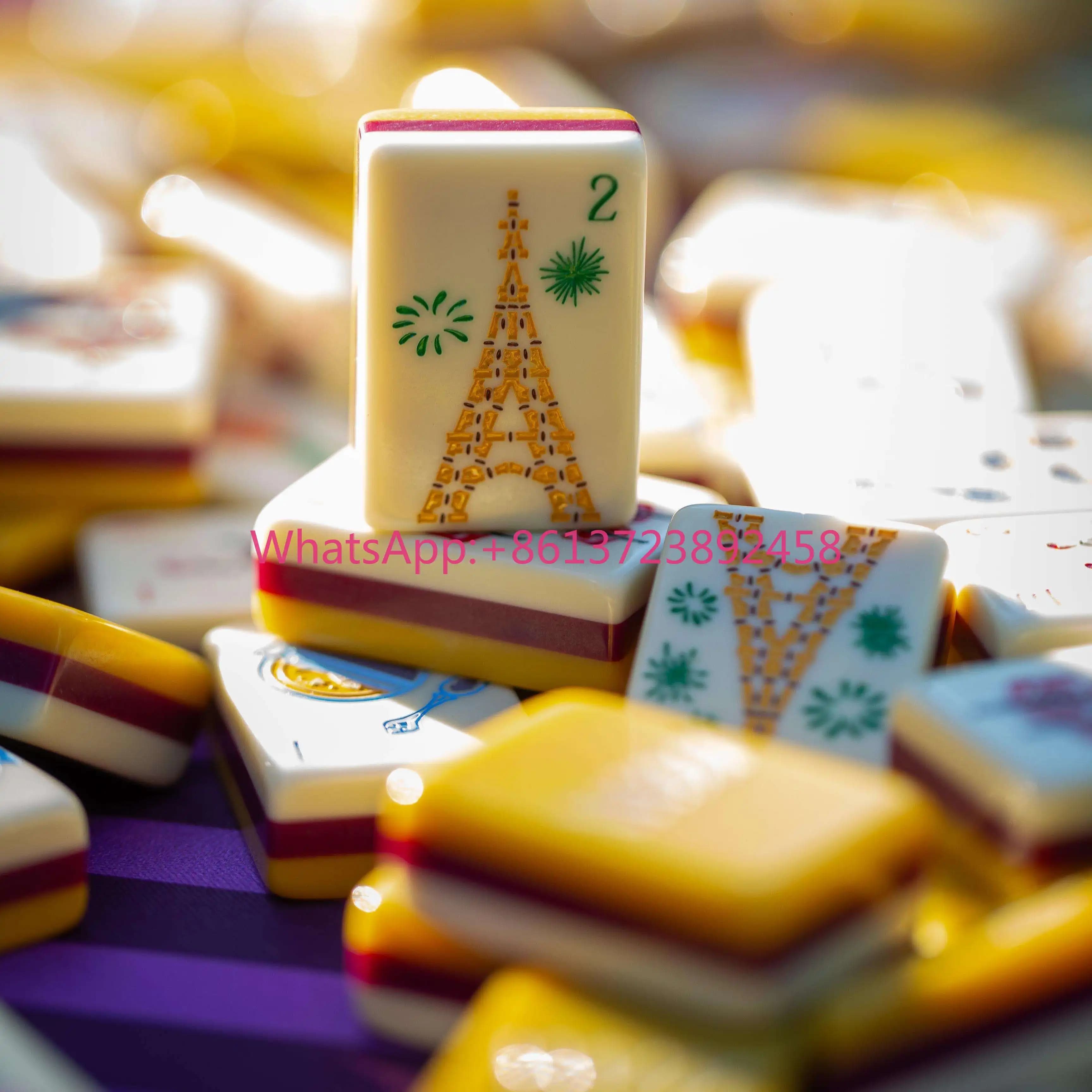 Luxury Modern Engraved Circus-Themed Mahjong Tiles 3-Layer Acrylic Yellow Customizable 4-Player Gift Set Portable Eco-Friendly