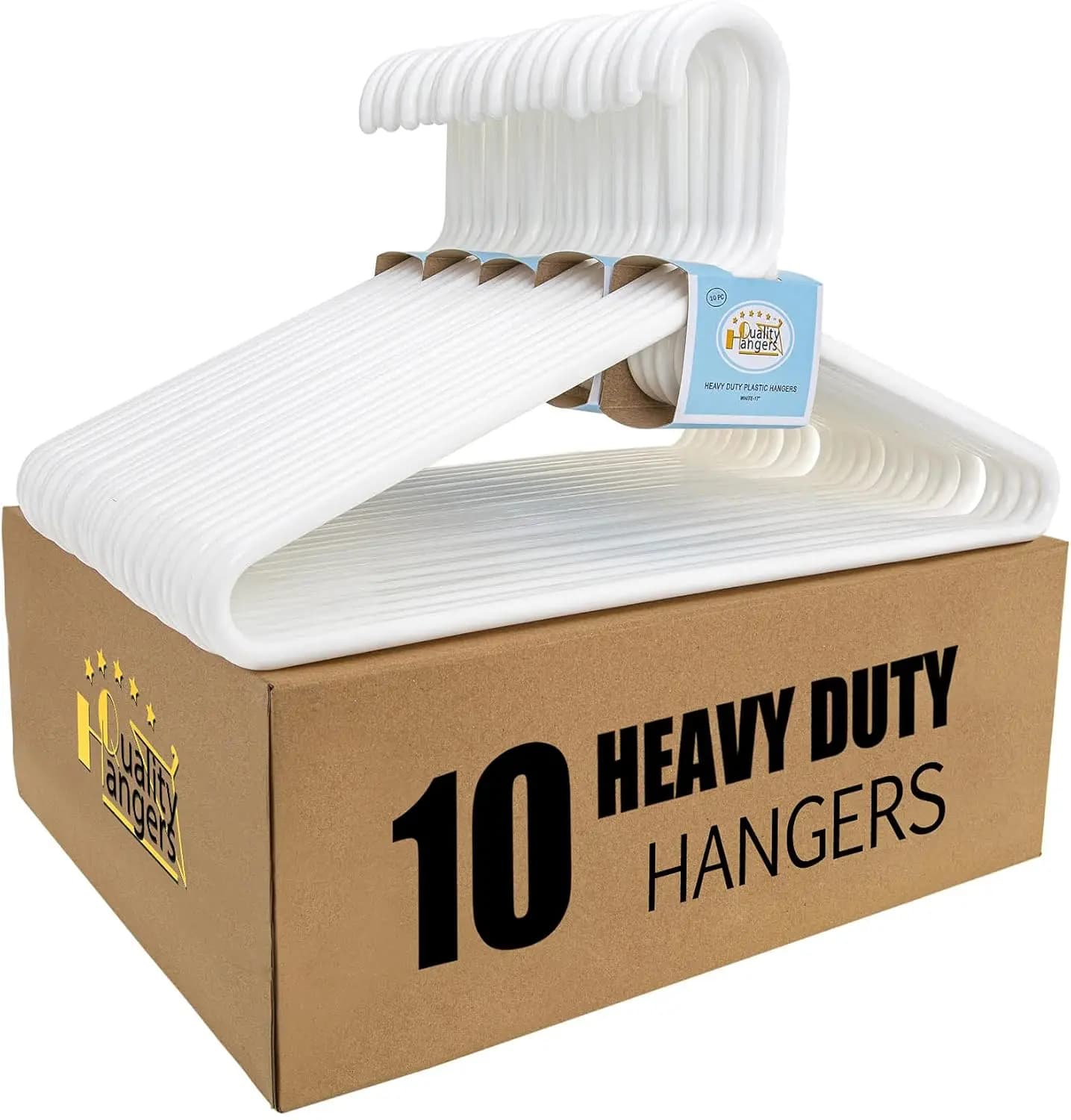 Super resistant white plastic coat hangers, packing with 10 - Mirrors and robust for clothes, coats and accessories