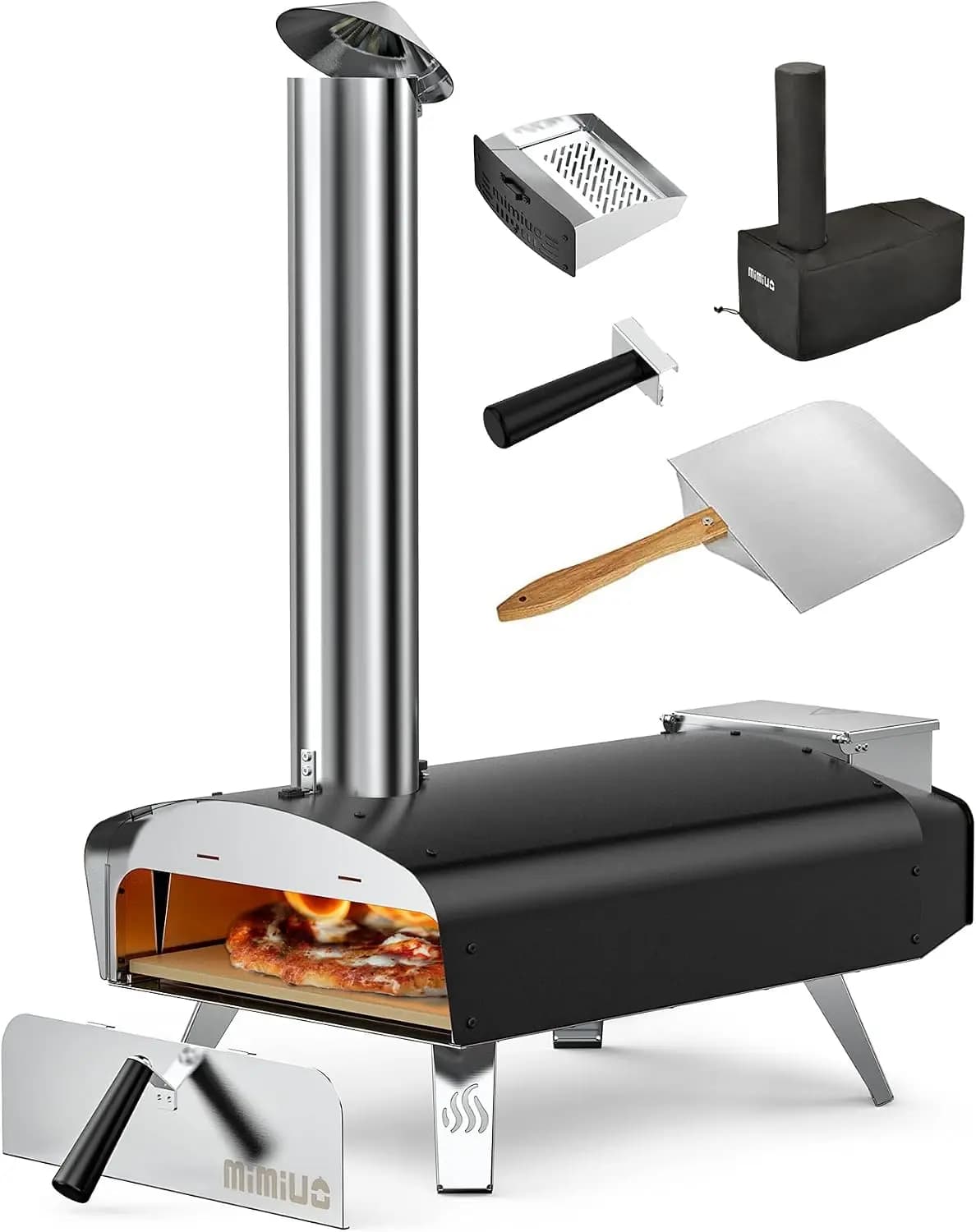 Mimiuo 12" Wood Pellet Pizza Oven Outdoor 35 Lbs – 60 Sec Bake, Stone/Peel | Heavy Duty, Portable, Complete Baking Tool with Sto