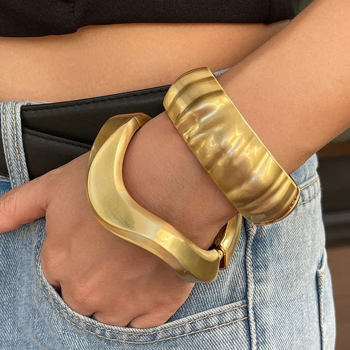 DIEZI Exaggerated Gold Silver Color Wide Cuff Bangles Bracelets Men Hip Hop Punk Geometric Spring Bangles For Women Jewelry