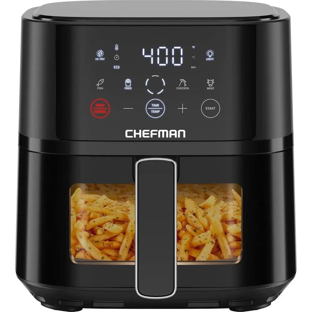 Friggitrice ad Aria Compatta da 4 Litri con Funzione Hi-Tech per Croccantezza, Finestra Trasparente, Controlli Touch, 4 Preimpostazioni, Base Antiaderente Lavabile in Lavastoviglie