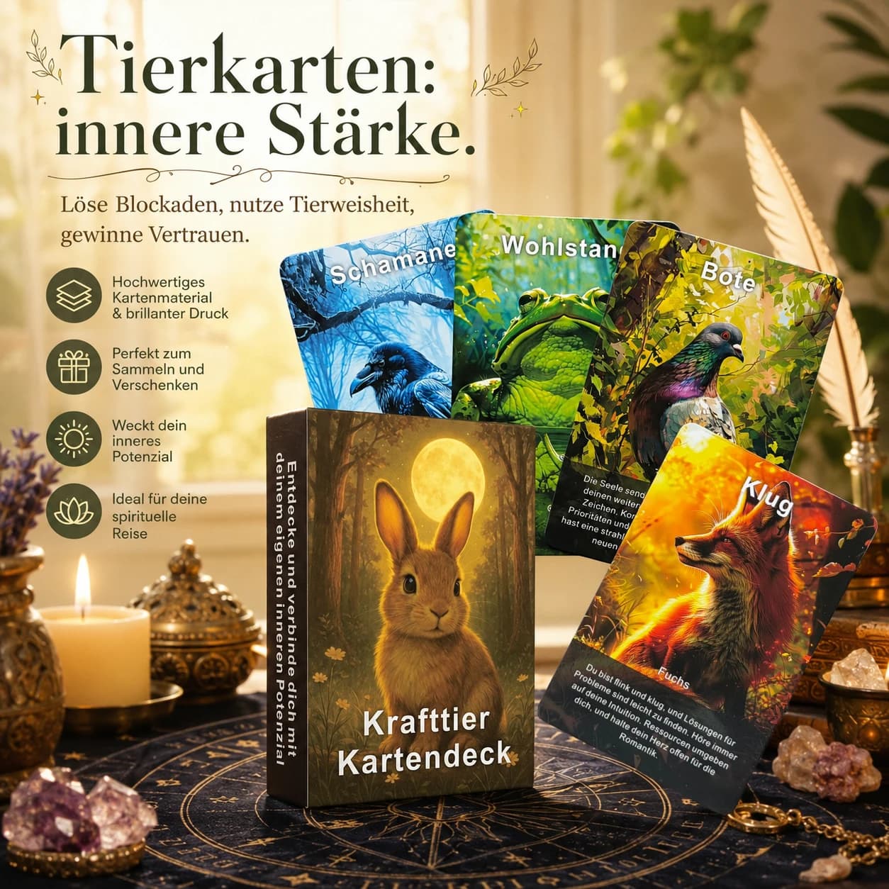 Set di carte Oracle con animali tedeschi, 48 carte dei Tarocchi, guida spirituale, risveglio interiore, meditazione, divinazione, esplorazione di sé