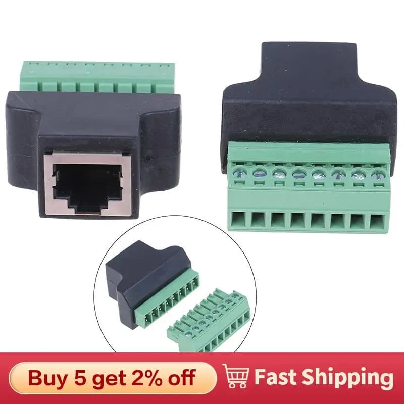 RJ45 Female to 8 Pin Screw Terminal Adapter Ethernet Connector for Security Camera Network Terminal Block