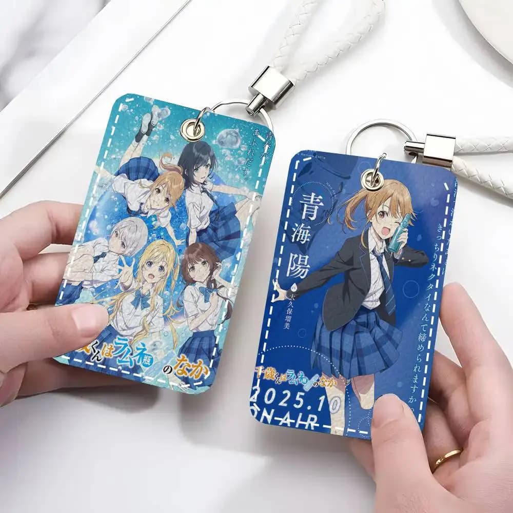 Portachiavi Anime Chitose-kun Wa R-Ramune Bin No Naka, Custodia per Carte, Porta Tessere in Pelle, Anello Portachiavi