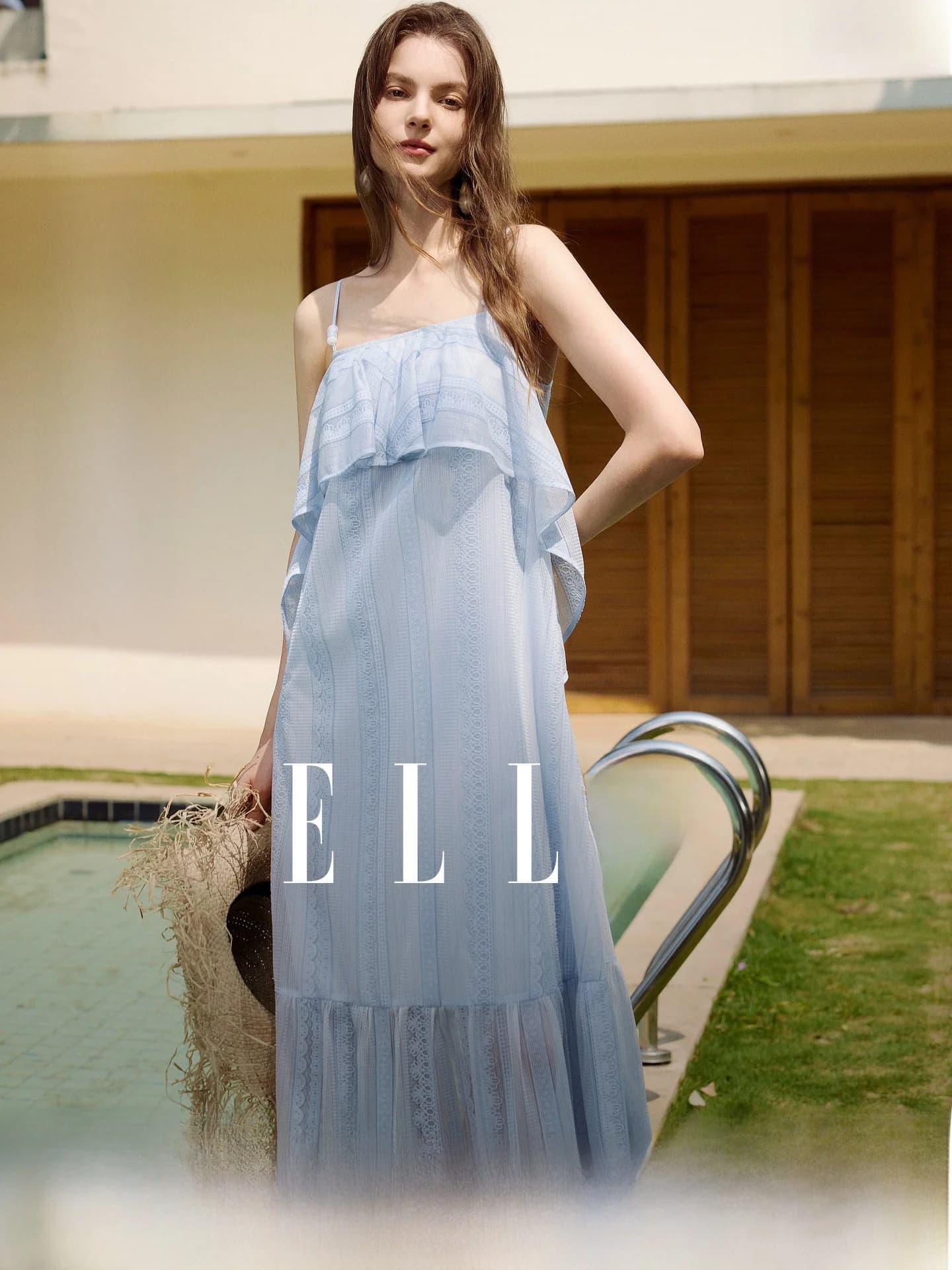 Elegant Long Dress ELLE Spring Goddess Summer New Style Women's Strapless Gauze Hemline Dress Soft Polyester Fiber A-Line Skirt