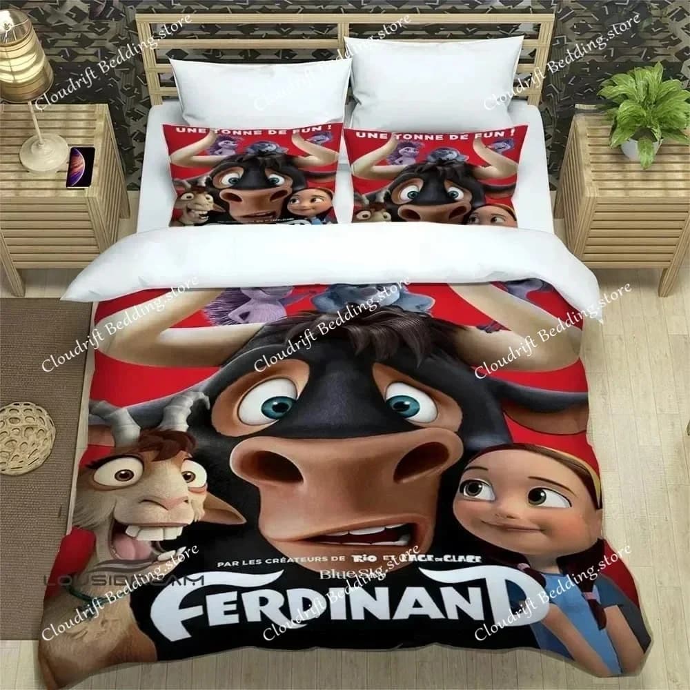 Set di biancheria da letto con stampa 3D Cartoon Ferdinand, set di accessori per letto, copripiumino, piumino, regalo di compleanno di lusso, coperta