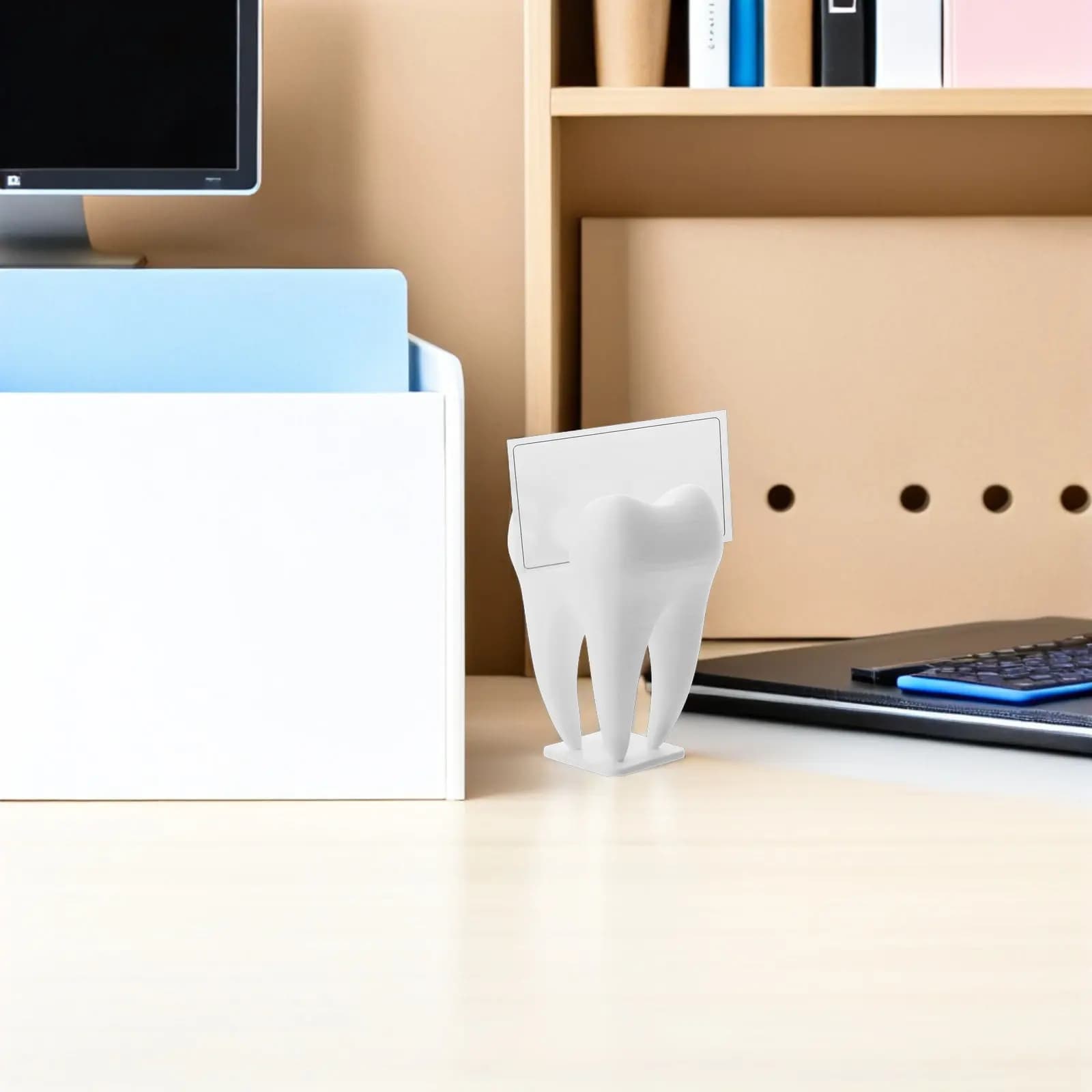 2Pcs Tooth Shaped Business Card Holder Minimalist Desk Stand for Dental Office Front Desk Organizer Decor